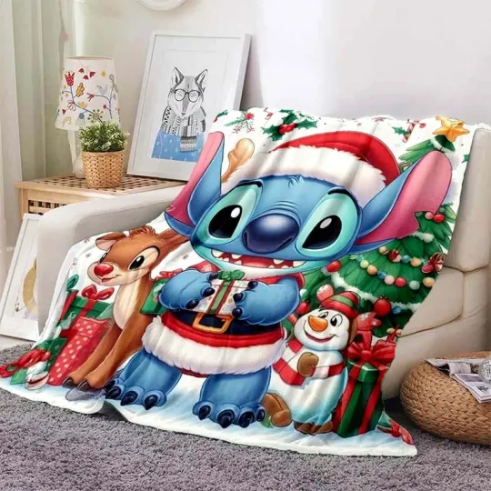 Disney Stitch Christmas Throw Blanket, Soft and Comfortable Blanket for Adults and Children, Holiday Gifts