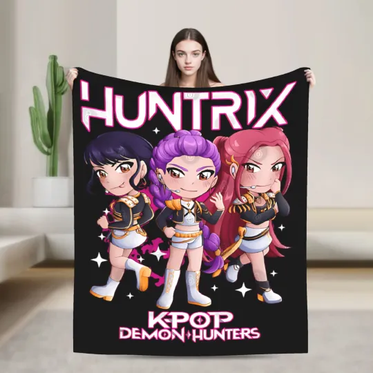 Huntrix Kpop Demon Hunters Chibi Fleece Blanket