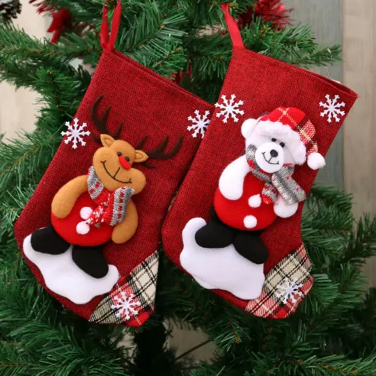 New Christmas Gift Stockings Santa Elk Fabric Gift Socks Christmas Lovely Bag for Children Fireplace Tree Christmas Decoration