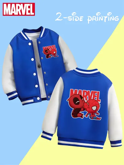Marvel Boys' Baseball Jacket - Deadpool and Spider-Man Reversible Pattern, Soft Fabric