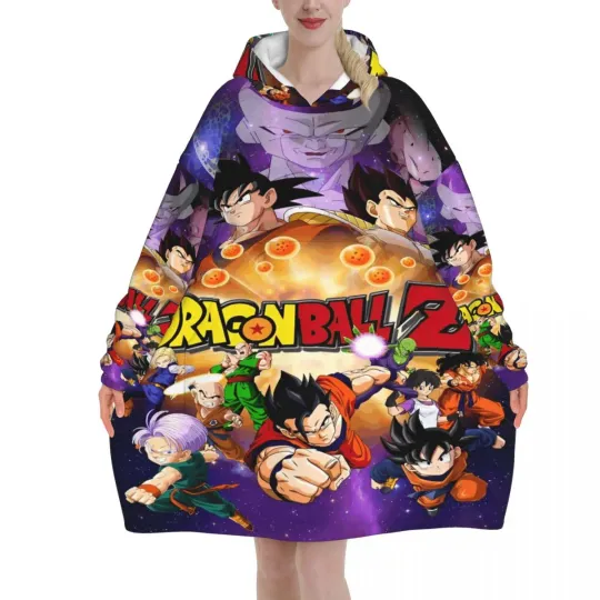 Dragon Ball DragonBall Anime Oversized Blanket Hoodie Sweatshirt Long Fleece Hooded Wearable Blanket