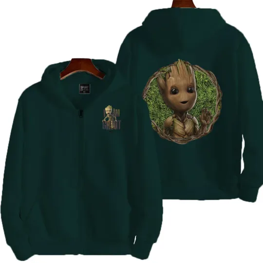 Marvel Groot Spring and Autumn New Men's Zipper Hoodie