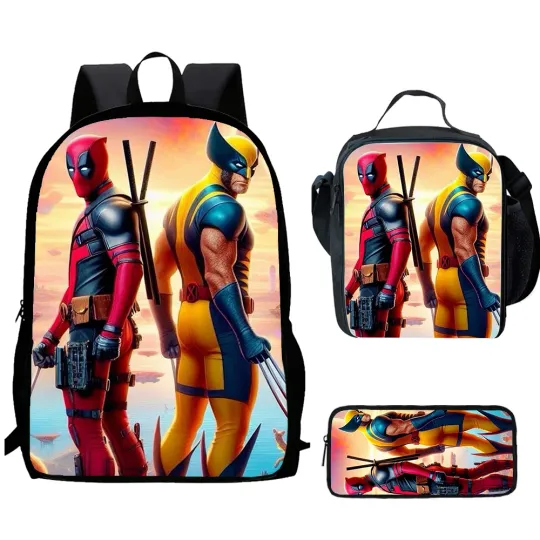 Classic Popular D-Deadpool W-Wolverine  Print 1/3pcs/Set Student School Bags Laptop Daypack Backpack With Lunch bag Pencil Case
