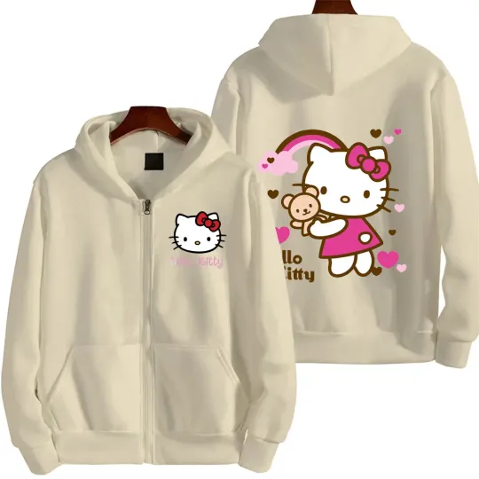 Hello Kitty Double Sided Zipper Hoodie | Unisex Zip Up Jacket