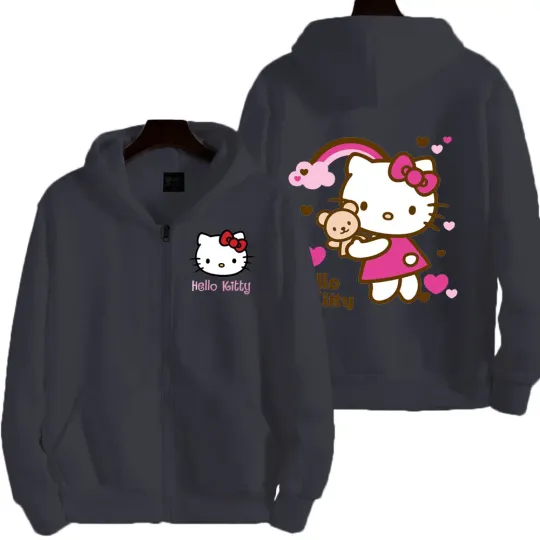 Hello Kitty Double Sided Zipper Hoodie | Unisex Zip Up Jacket