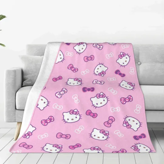 Hello Kitty Plush Fleece Blanket Bedroom Bedspread Sofa