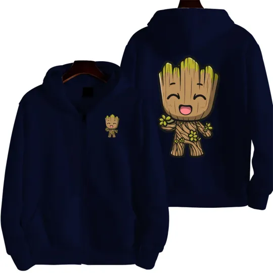 Marvel Groot Spring and Autumn New Men's Zipper Hoodie