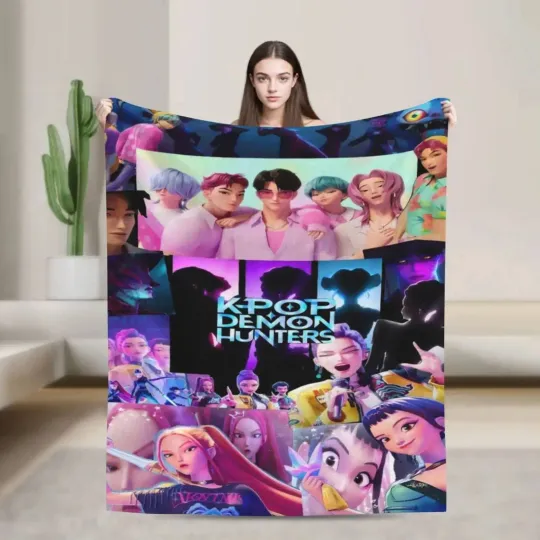 Funny Saboys&Huntrix Girls Cozy Super Soft Flannel Blanket,Popular Kpop Demon Hunter Anime Throw Blanket For Living Room Decor