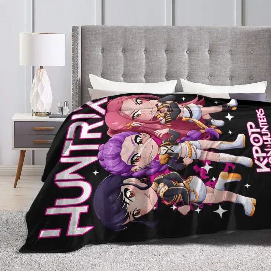 Huntrix Kpop Demon Hunters Chibi Fleece Blanket