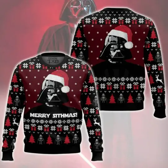 Darth Vader Pattern Ugly Christmas Sweater Funny Holiday Party Pullover Winter Warm Cozy Vintage Jumper for Men Xmas Gift 2026