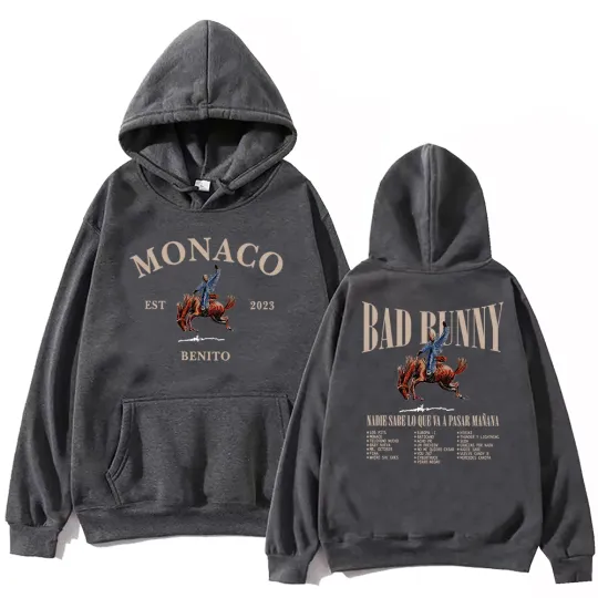 Bad Bunny Monaco Hoodie Harajuku Pullover Tops Sweatshirt Fans Gift