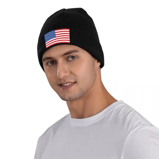 Custom USA American Flag Knit Beanie Unisex Winter Skull Cap