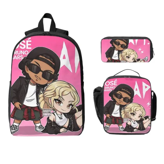 APT ROSE Bruno Mars Backpack Set for Students with Lunch Bag and Pencil Case