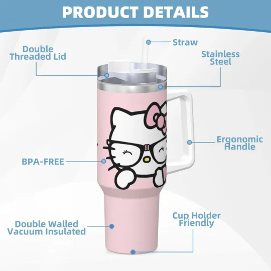 Hello Kitty Tumblers 40 oz With Handle | Christmas Gift