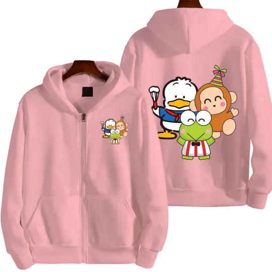Keroppi Pochacco Men Zip Up Hoodie