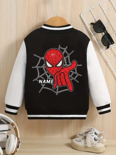 Marvel boys' baseball jacket - Spider-Man hand gesture spiderweb print, double-sided display of classic action, suitable