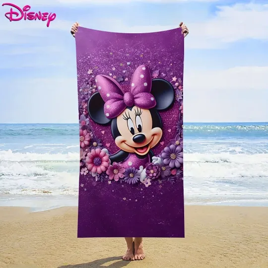 Disney Minnie Mouse Purple Floral Beach Towel