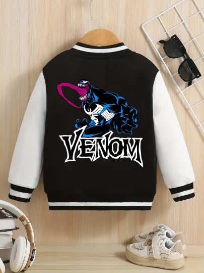 Marvel Boys' Baseball Jacket - Venom Classic Double-Sided Graphic, Soft Fabric