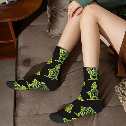 Green Grinched Christmas Socks for Men and Women