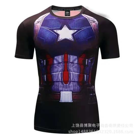 Men's Shirt Sleeve Sport 3D Shirt boys Superhero Captain America Compression Quick Dry Men's Running T-shirt Fitness