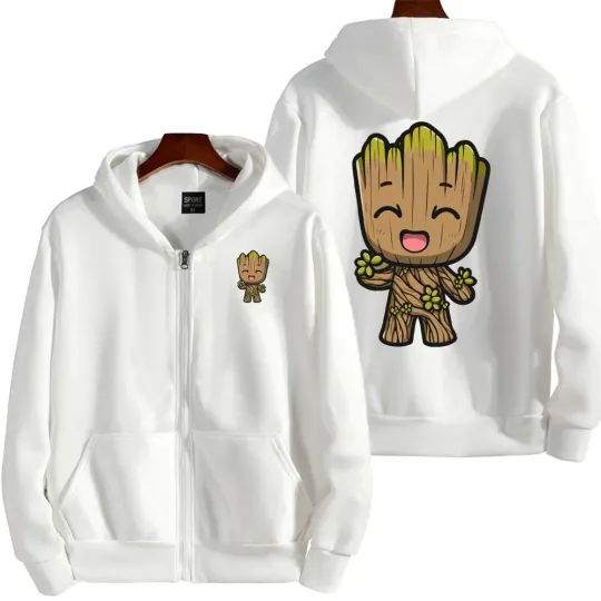 Marvel Groot Spring and Autumn New Men's Zipper Hoodie