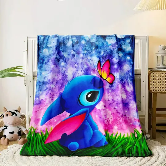 Stitch Cartoon HD Printed Flannel Thin Blanket.Four Season Blanket.for Sofa,bed,living Rooms,travel,Picnic,office Blanket Gifts