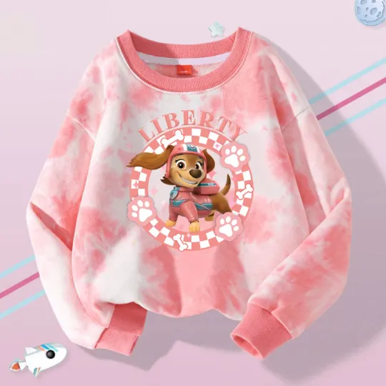 PAW Patrol Tie-Dye Sweatshirt for Kids Long Sleeve Cartoon Chase and Skye Print Boys Girls Winter Casual Crew Neck Top