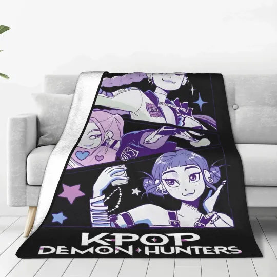 Warm BlanketKids Travel K pop Demon Hunters Throw Blanket  Flannel Bedspread For Outdoor Comfortable Sofa Bed Cover