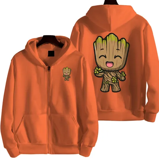 Marvel Groot Spring and Autumn New Men's Zipper Hoodie