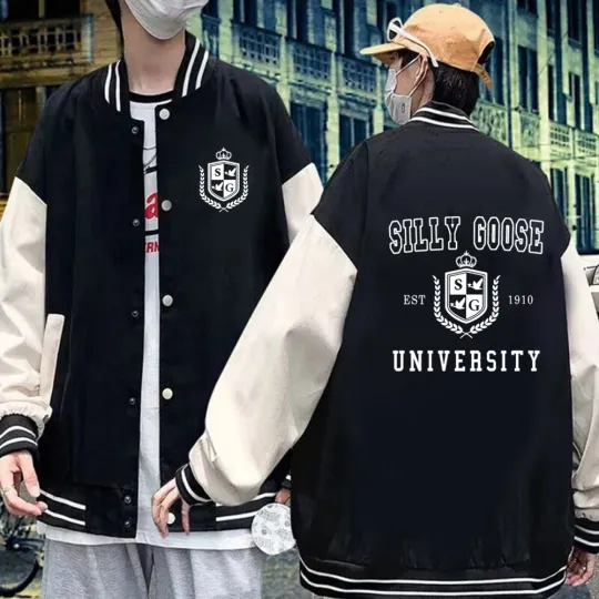 Silly Goose University Baseball Jacket, Trendy Preppy Graphic  Baseball Jacket Gift