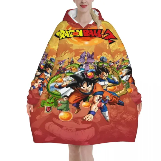 Dragon Ball DragonBall Anime Oversized Blanket Hoodie Sweatshirt Long Fleece Hooded Wearable Blanket