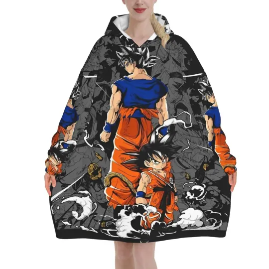 Dragon Ball DragonBall Anime Oversized Blanket Hoodie Sweatshirt Long Fleece Hooded Wearable Blanket