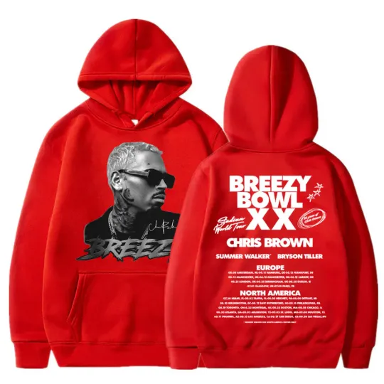 Chris Brown Breezy Bowl XX 2025 Concert Tour Hoodie Hip Hop Retro Men Women Sweatshirt Oversized Fleece Warm Pullover Streetwear
