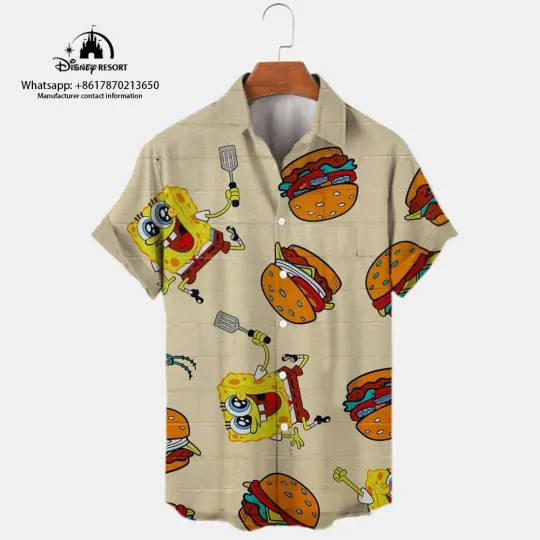2023 Summer New Harajuku Casual Shirt Cute Spongebob Anime Shirt