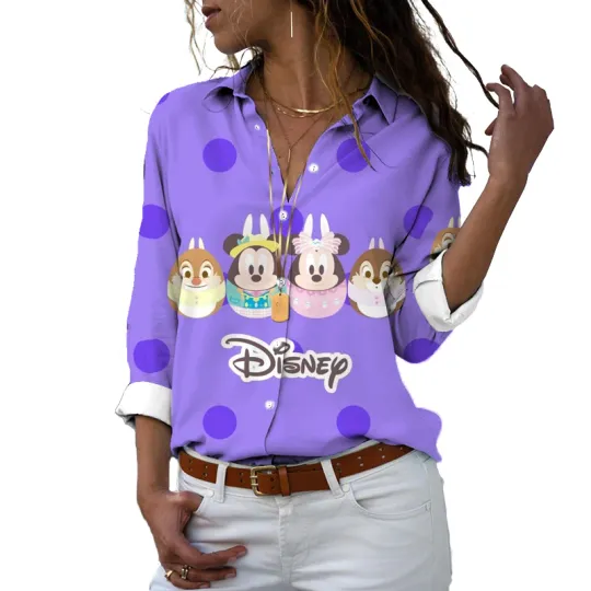 Discover Disney Shirt Retro Collar Mickey Mouse Cartoon Casual Shirt