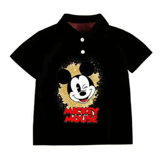 Disney Mickey Printed Polo Shirt For Boys And Girls, With Polo Collar Fashion Cute Short Sleeve Top, Children's Cartoon Hot Sale