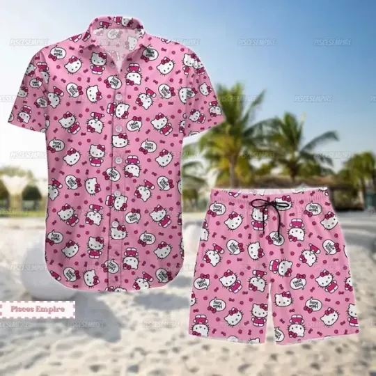 Disney Mickey Hawaiian Shirt Shorts Set, Men's Women's Summer Casual Beach Vacation Shirt Set, Beach Shorts Vintage Button Shirt.