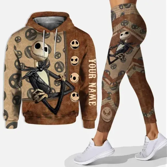 2024 New Jack Skellington Hoodie Leggings Set, Women's Yoga Pants Sweatshirt Set Disney Yoga Hoodie Leggings Fashion Tracksuit