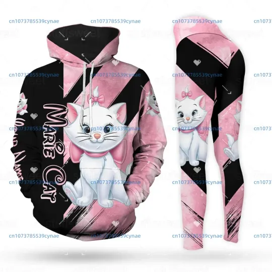 2024 New Marie Cat Women's Hoodie Leggings Set, Yoga Suit Fitness Leggings Sports Suit Disney Tank Top Legging Set