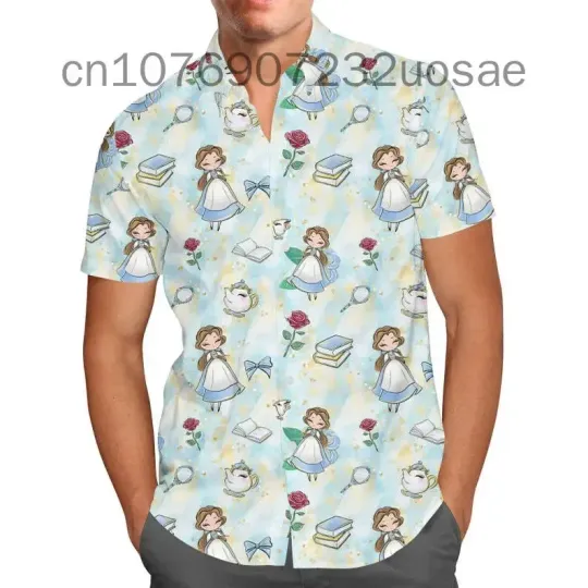2024 Disney Beauty and The Beast Cute Chibi Patterns Hawaiian Shirt