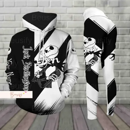 Disney Jack Skellington ComboHoodie Leggings Set, Women's Diseny Sally Hoodie Yoga Pants Sweatpants Fashion Tracksuit Set