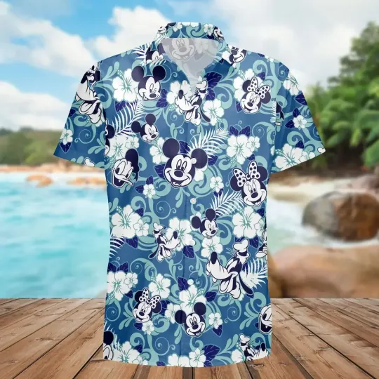 2024 Disney Mickey Mouse Floral Aloha Hawaiian Shirt, Summer Vacation Hawaiian