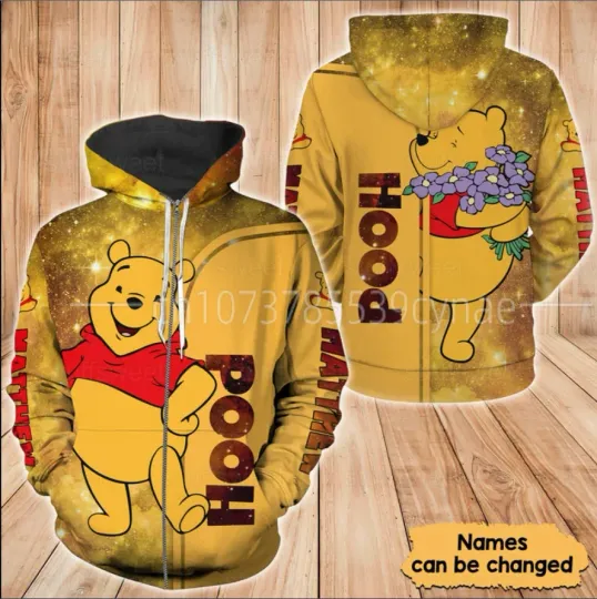 2023 Yellow Pooh Winnie The Pooh Disney Cartoon Graphic Outfits 3D Hoodie