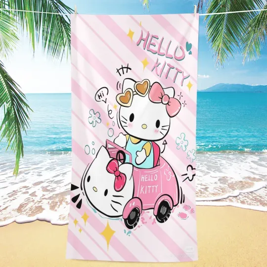 Hello Kitty Beach Towel, Beach Towel, Sunscreen, Body Wipe, Bathroom, Home Suitable for Boys Girls Children's Gifts