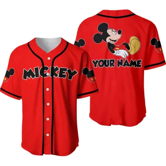 Disney 50th Anniversary Mickey Mouse Black Rainbow Baseball Jersey Custom Name Disney Hawaiian Shirt Men Women Tops