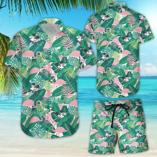Disney Minnie Men Women Hawaiian Shirt Set of 2 Vintage Button Up Shirt Board Shorts