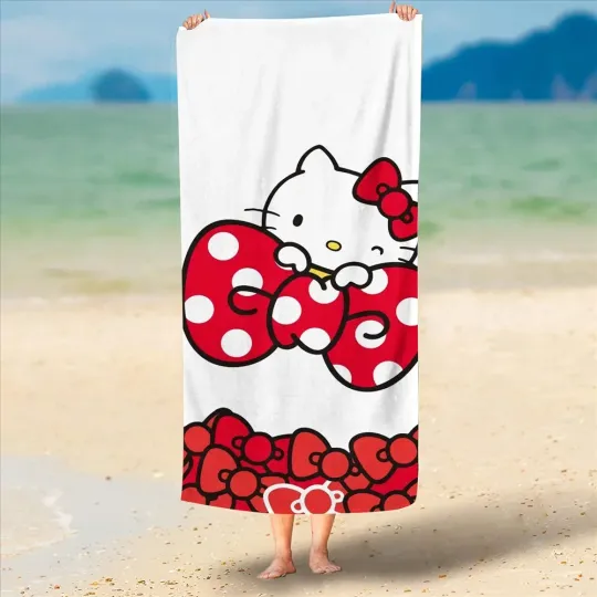 Hello Kitty Beach Towel, Cartoon Cute Kawaii Room Decor, Bath Children Hand Towels, Bathroom Sanrio Home Shower Gifts for Kids