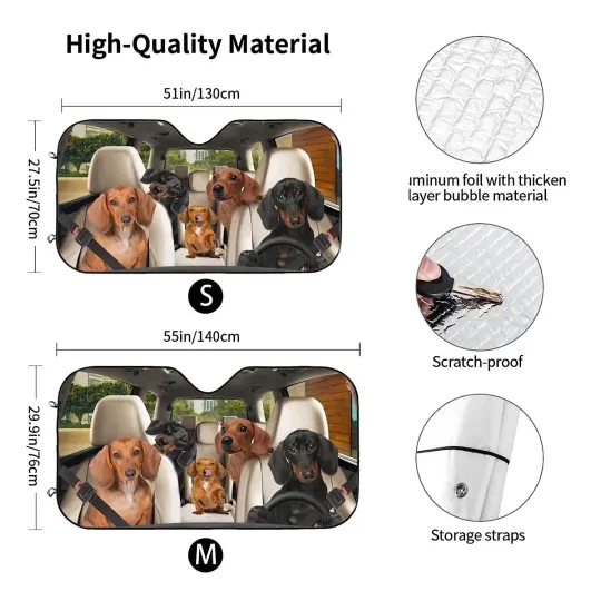 Funny Dachshund Dogs Front Windshield Sun Shade Corgi Dogs Driver