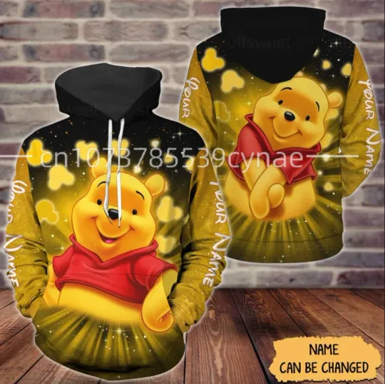 2023 Yellow Pooh Winnie The Pooh Disney Cartoon Graphic Outfits 3D Hoodie
