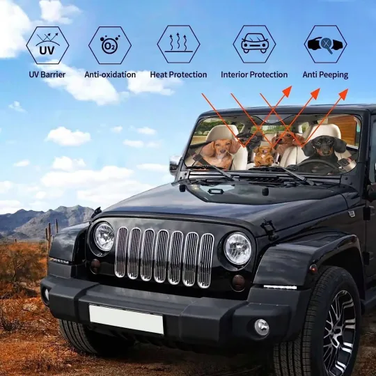 Funny Dachshund Dogs Front Windshield Sun Shade Corgi Dogs Driver